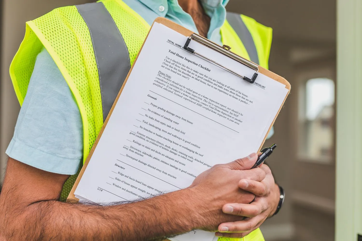 Property inspector reviewing an inspection checklist